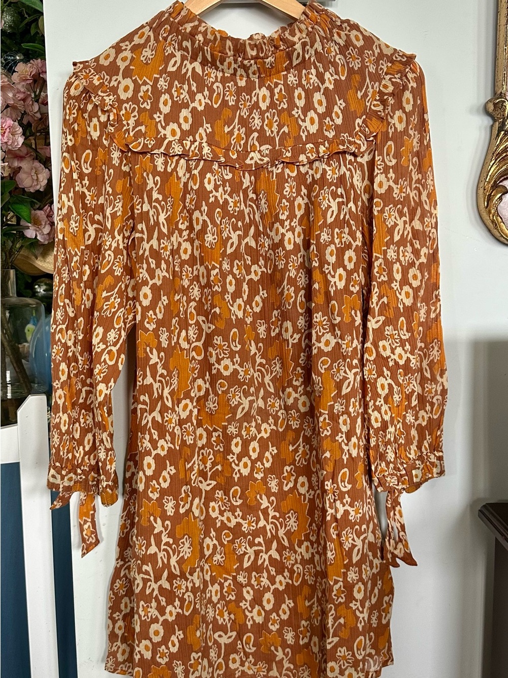 Olivia James The Label- Rust Floral Tiered Long Sleeve Dress